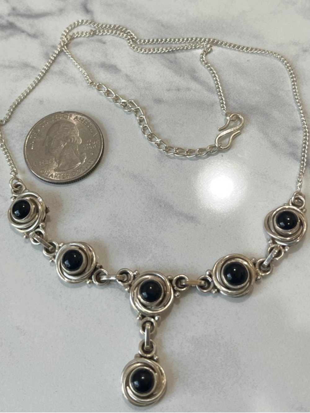 Sterling Silver Black Onyx Statement Necklace 18 inches - Picture 2 of 4
